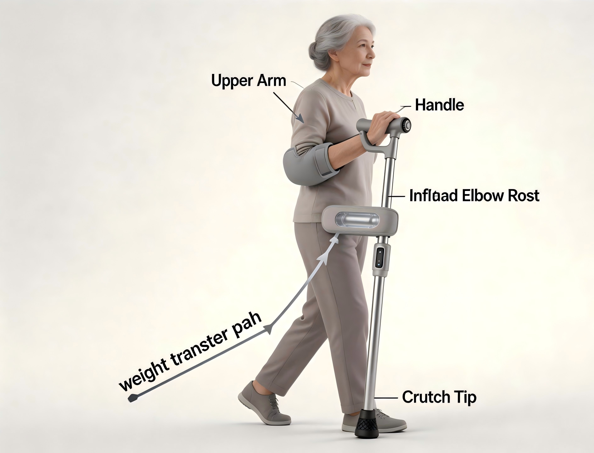 气压升降肘部支撑拐杖